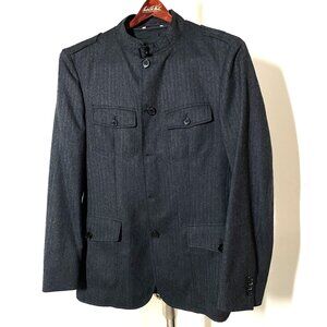 Hugo Boss $450 Mens Herringbone Charcoal Gray Wool Military Style‎ Jacket Sz 38R